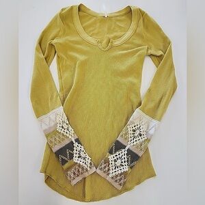 Free People Embroidered Cuff Henley tee